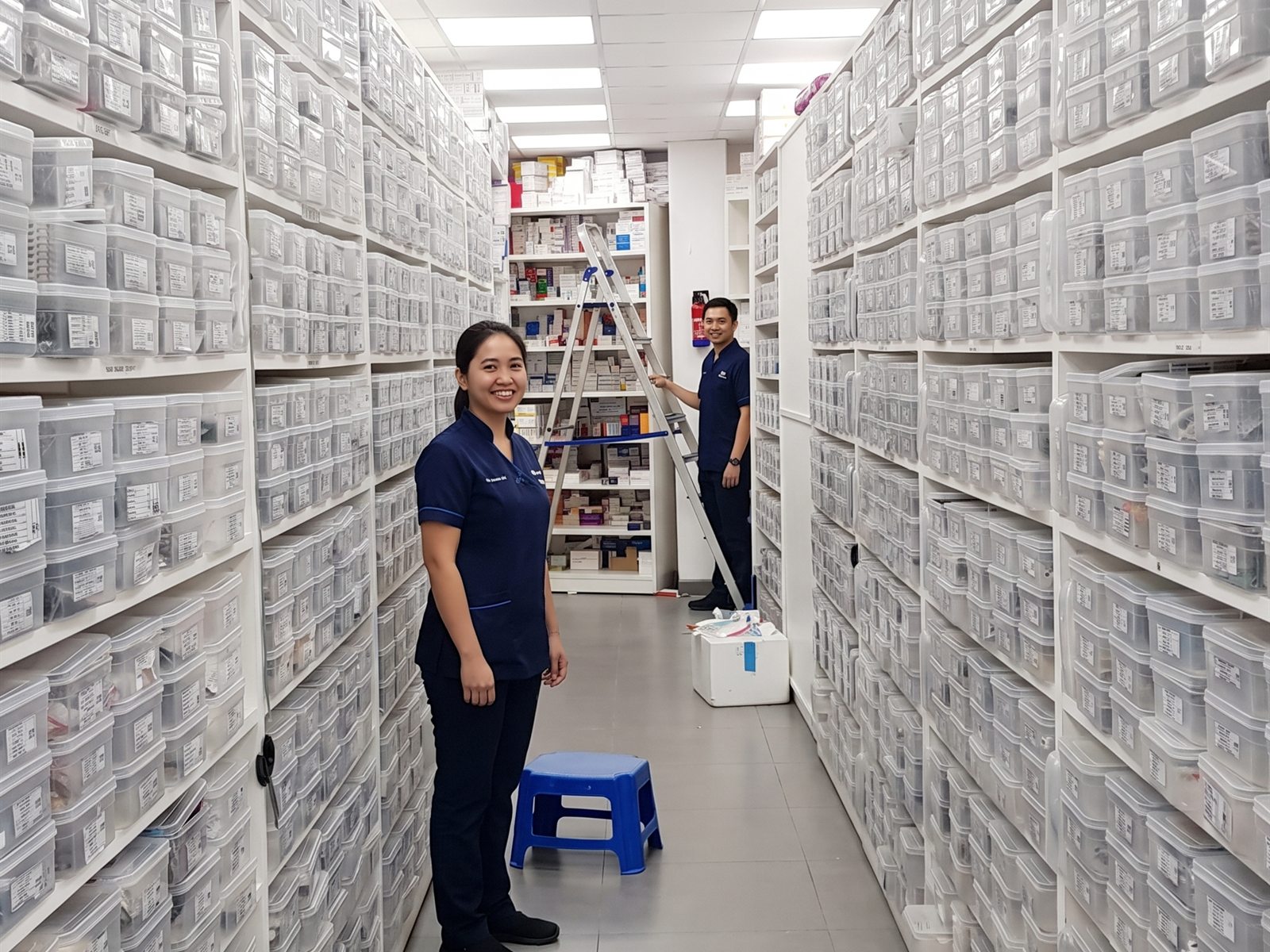 Chemist Box inward and outward stock room with batch-tracked medicine bins